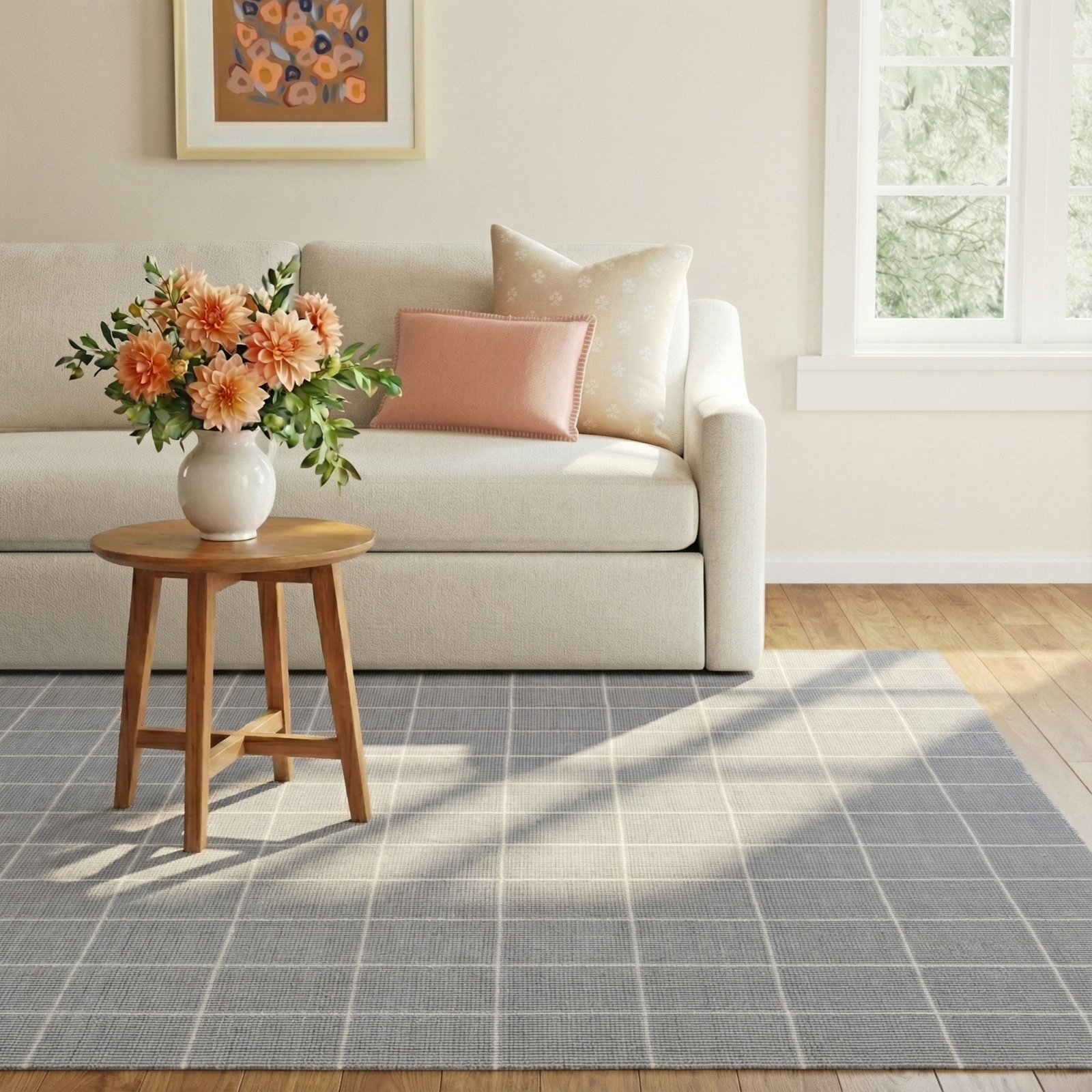 Silver Gray Hand-Woven Striped Rug, Rectangle 8' x 10'