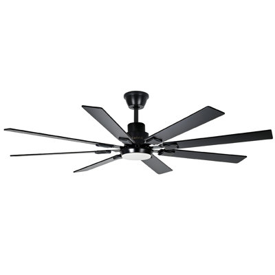 Ventilateur de plafond moderne noir avec lumière - 72 pouces, 8 pales en contreplaqué, moteur CC réversible à 6 vitesses, DEL à intensité variable, 3 températures de couleur, télécommande et contrôle d'application - parfait pour le salon, la chambre à coucher, le patio