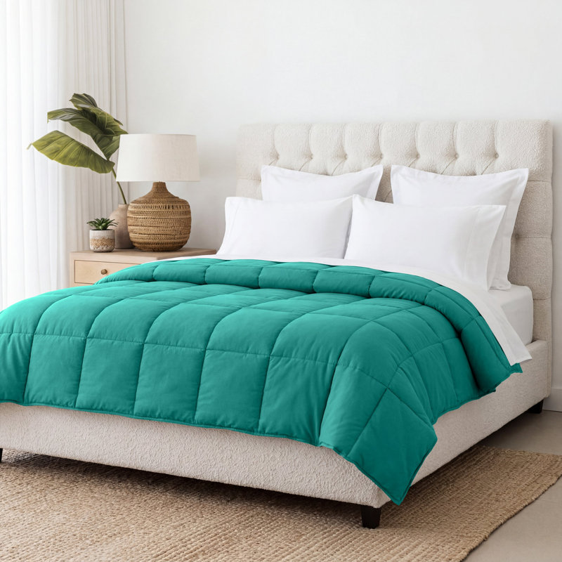 Édredon toutes saisons réversible en duvet 100% microfibre, Édredon grand, Turquoise