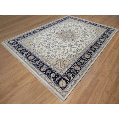 8'11" x 12'3" New Hand Knotted Ivory Wool & Silk Rectangle Oriental Rug - MOA10291643
