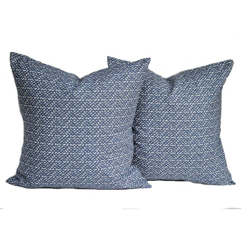 Housse de coussin 100% coton , 15,5 po x 15,5 po, À pois, Bleu marine