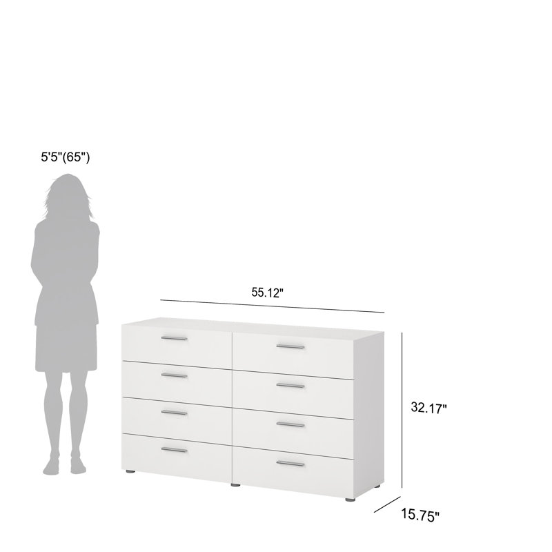 Gianna 8 Drawer 55.12" W Double Dresser, White