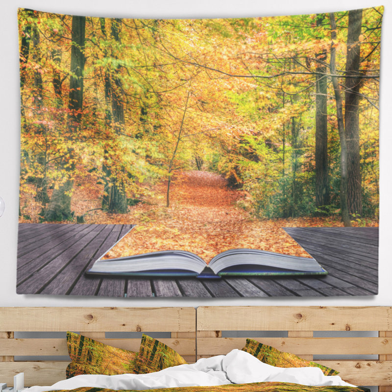 Livre ouvert de paysage en tapisserie d'automne, H 32 po x l 39 po