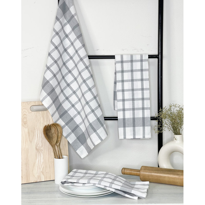 Cotton Plaid Jacquard Dish Cloth Kitchen Towel, Gray/White