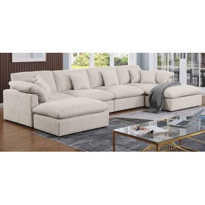 Modern Oversized 152" U-Shaped Modular Sectional Sofa Cloud Comfort with Removable Ottomans