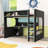Modern Loft Bed with Built-in Desk, Pegboard Organizer, LED Lighting and Storage Shelves-715236155-715236149