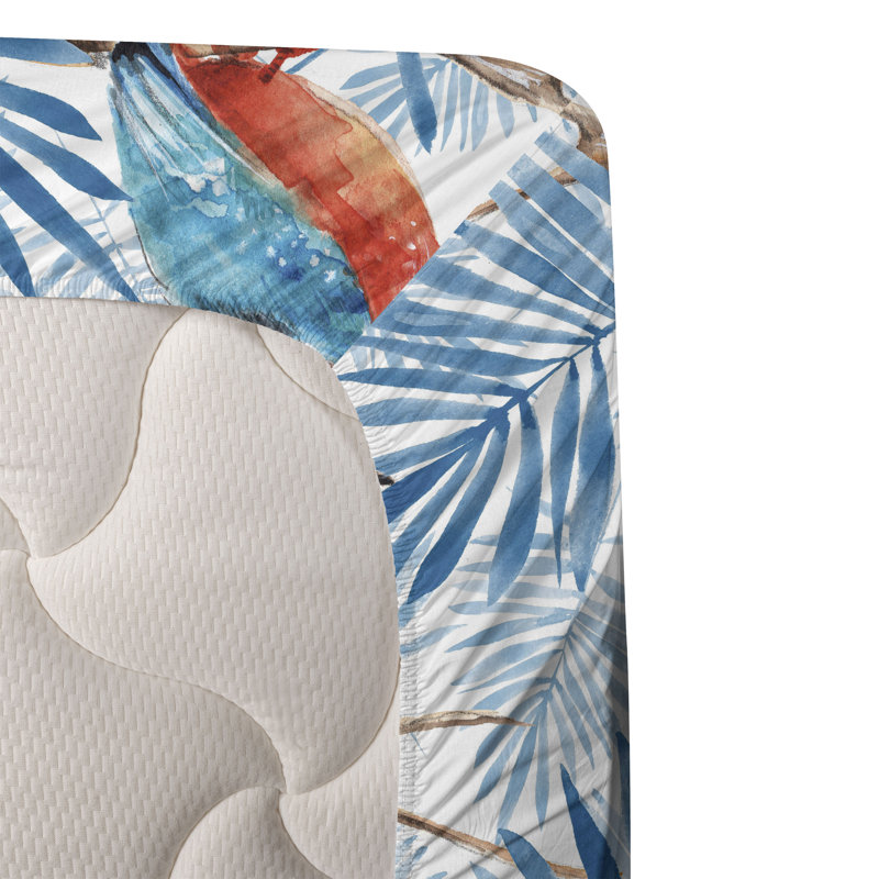Ambesonne Watercolor Botany Sheet Set 4 Pcs Retro Boho Bloom, Sea Blue Vermilion White Floral