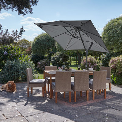 Aimil Rectangular 8 - Person 180cm Long Dining Set with Cushions and Premium LED Parasol
