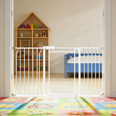 Barrière à triple verrouillage pour animaux avec panneau en acrylique transparent - Support réglable à pression de 48 à 56 po pour escaliers, portes en métal blanc