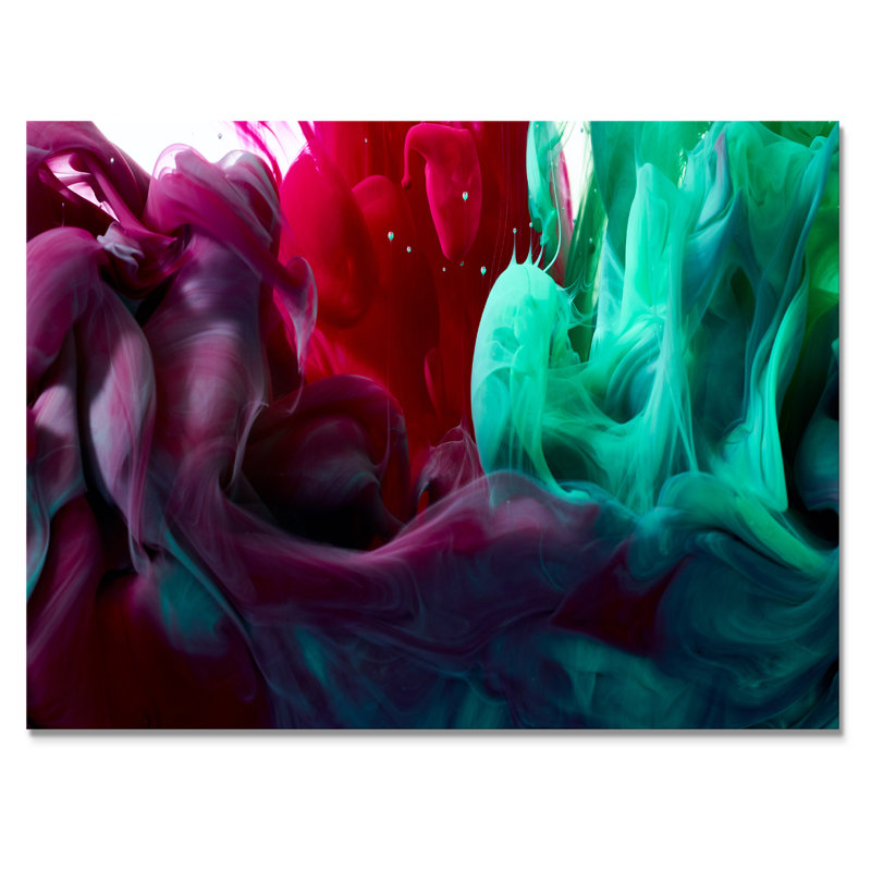 Encre liquide verte et rouge - reproduction d'art moderne sur toile, H 12 po x l 20 po x P 1 po, Toile tendue