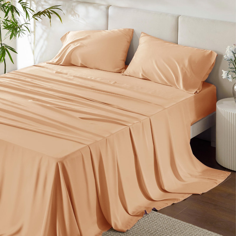 Essential Collection Cooling Rayon Derived from Bamboo Sheet Set, King Sheet Set with 2 Pillowcases, Peach