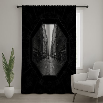 Monochrome City Street Window Curtains, Architecture Sheer & Blockout Curtains - 1 Panel