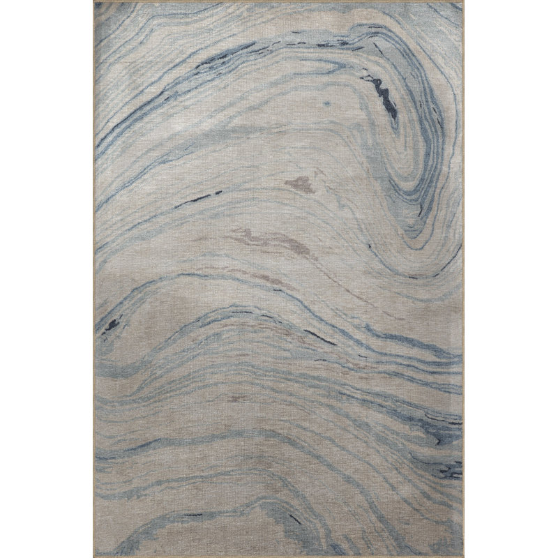 Tapis décoratif moderne à motif abstrait ondulé bleu et beige, Tapis de couloir 3 pi 4 po x 8 pi 3 po