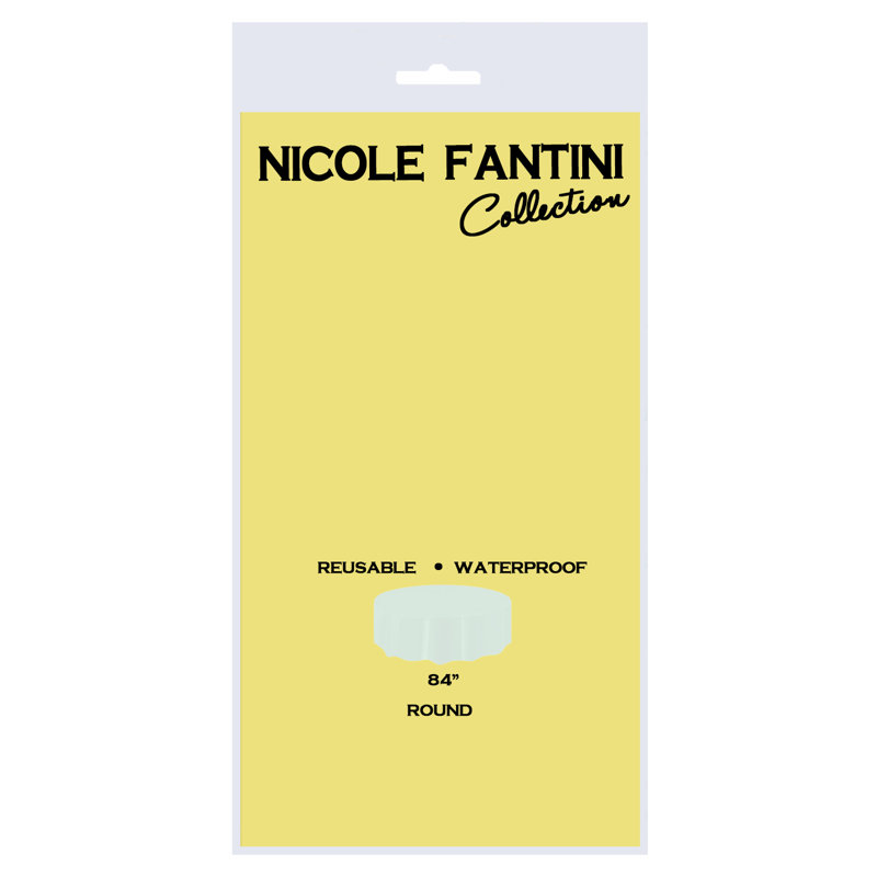 Nicole Fantini Plastic Disposable Round Tablecloth 84", Yellow, 1