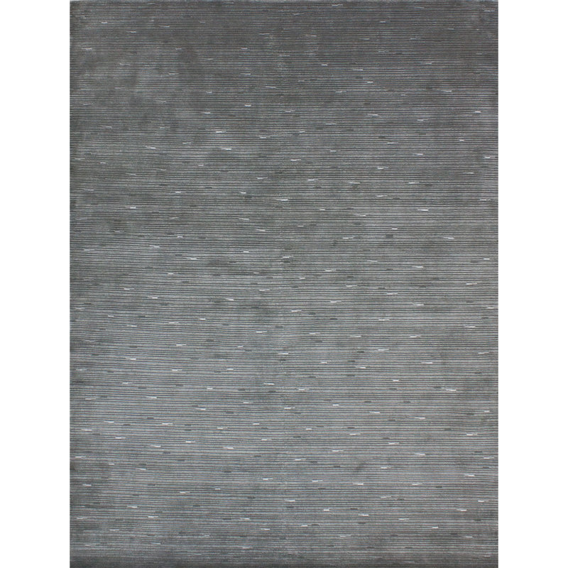 Tapis gris noué à la main, Rectangle 6 pi x 9 pi