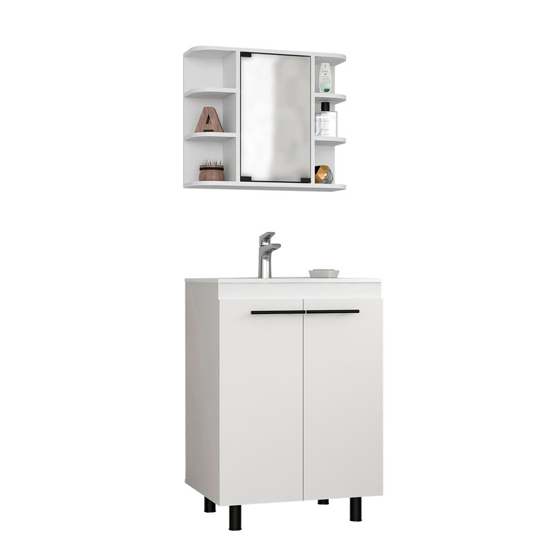 Modern Modern 2 Bathroom: Meuble-lavabo avec rangement et armoire à miroir