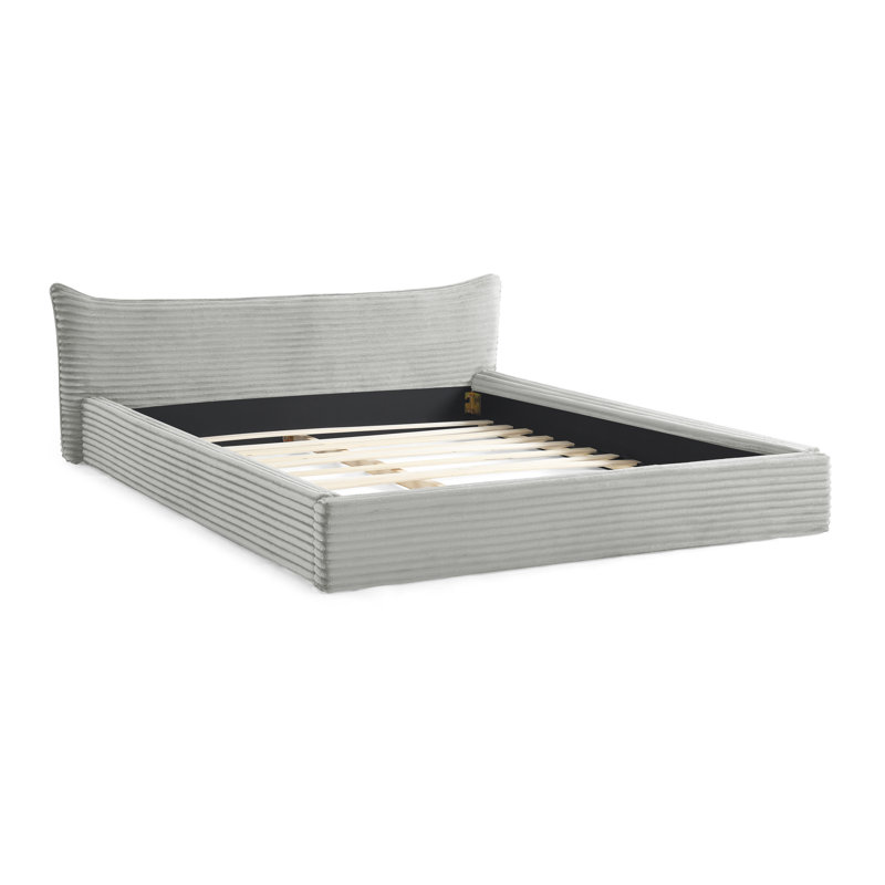 Structure de lit tapissier, lit plateforme avec tête de lit, aucun sommier requis, Gris foncé