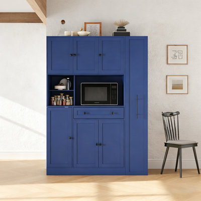 Buffet autoportant traditionnel 52,8 x 17,7 x 70 pouces avec huche, grande armoire de rangement pour garde-manger avec armoire latérale coulissante, tablettes de porte et tiroir