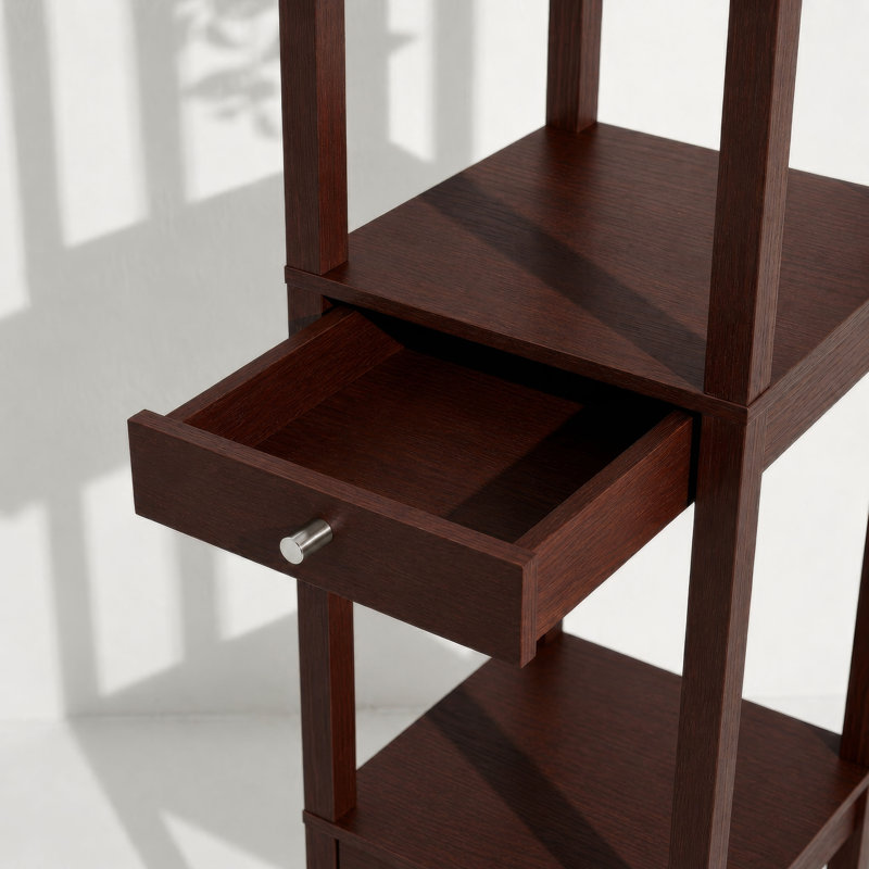Lampe sur pied à DEL 72 po avec finition brune Maxwell, 4 tablettes intégrées, 3 tiroirs de rangement, ampoule incluse, Brun