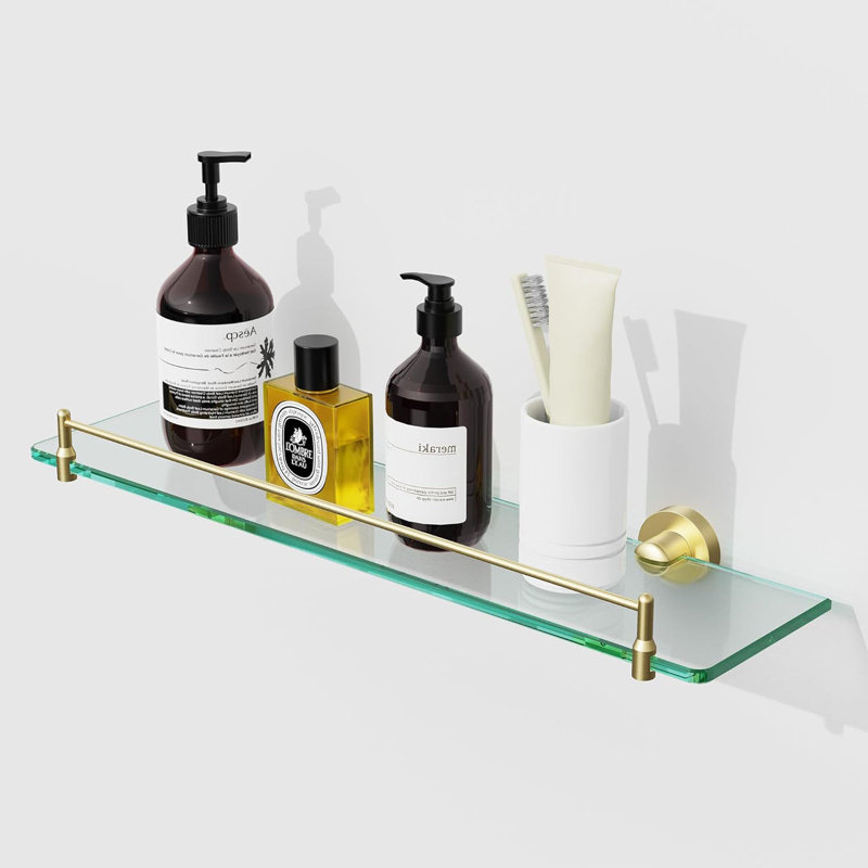 Genea Glass Wall Bathroom Shelves, Brushed Gold