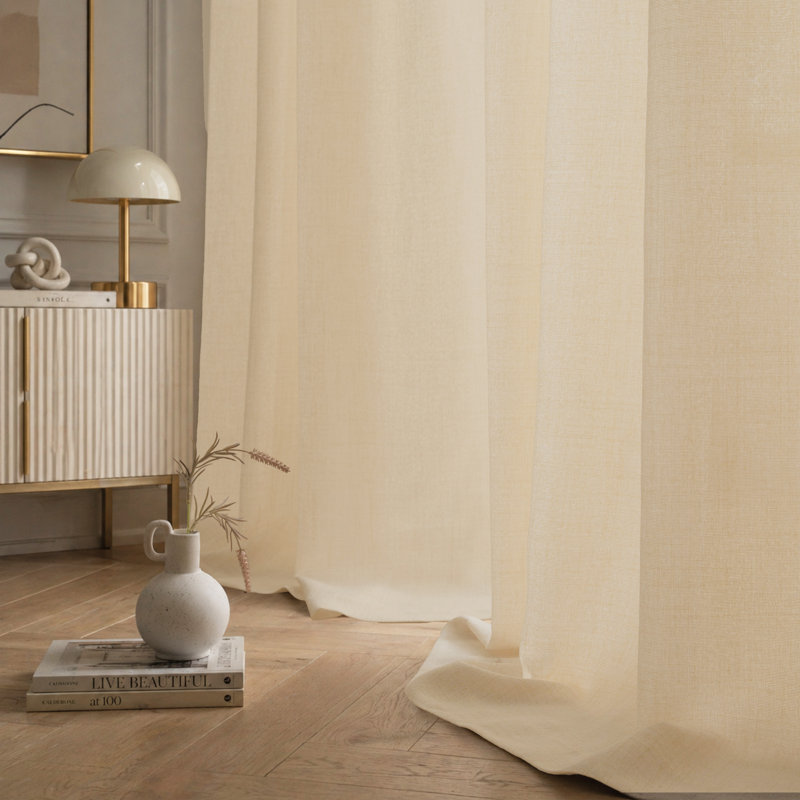 Aarush Sheer Curtain Pair, 52" W x 120" L, light linen