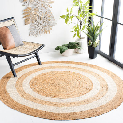 Tapis rayé en jute / coton rayé ivoire / naturel Raymonde