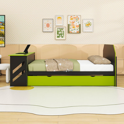 Lit de jour double avec bureau intégré et port USB et lit gigogne simple