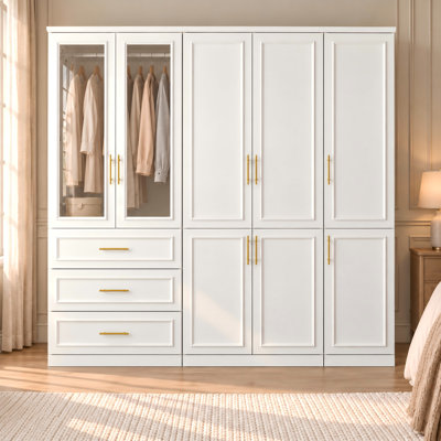 79.1" W Wardrobe Armoire with 8 Doors, 3 Drawers, Shelves & Hanging Rods