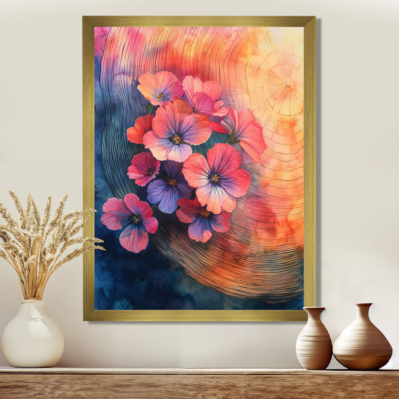 Girraj - Art mural sur toile à motif floral, H 20 po x l 12 po, Reproduction encadrée d'une seule photo, Doré