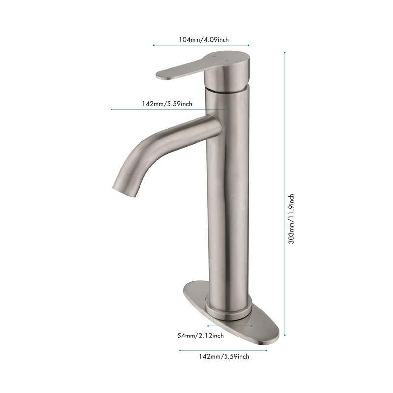 Single Handle Stainless Steel Bathroom Sink Faucet, Brushed Nickel