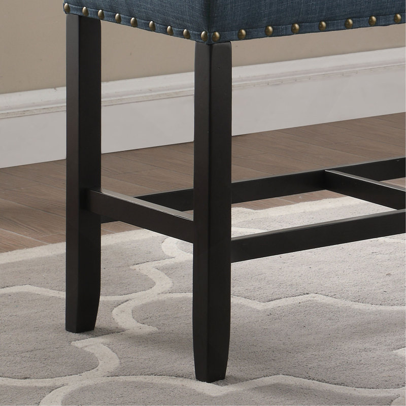 Fabric Counter Height Dining Bench with Nailhead Trim, Blue