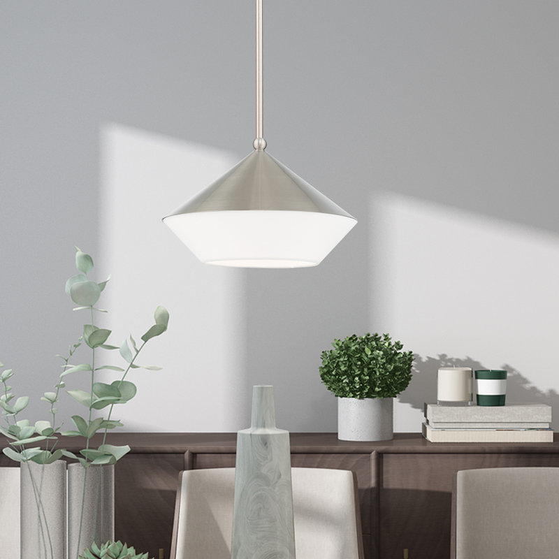 Luminaire suspendu géométrique 1 lumière Armoney, Nickel brossé, Blanc cassé