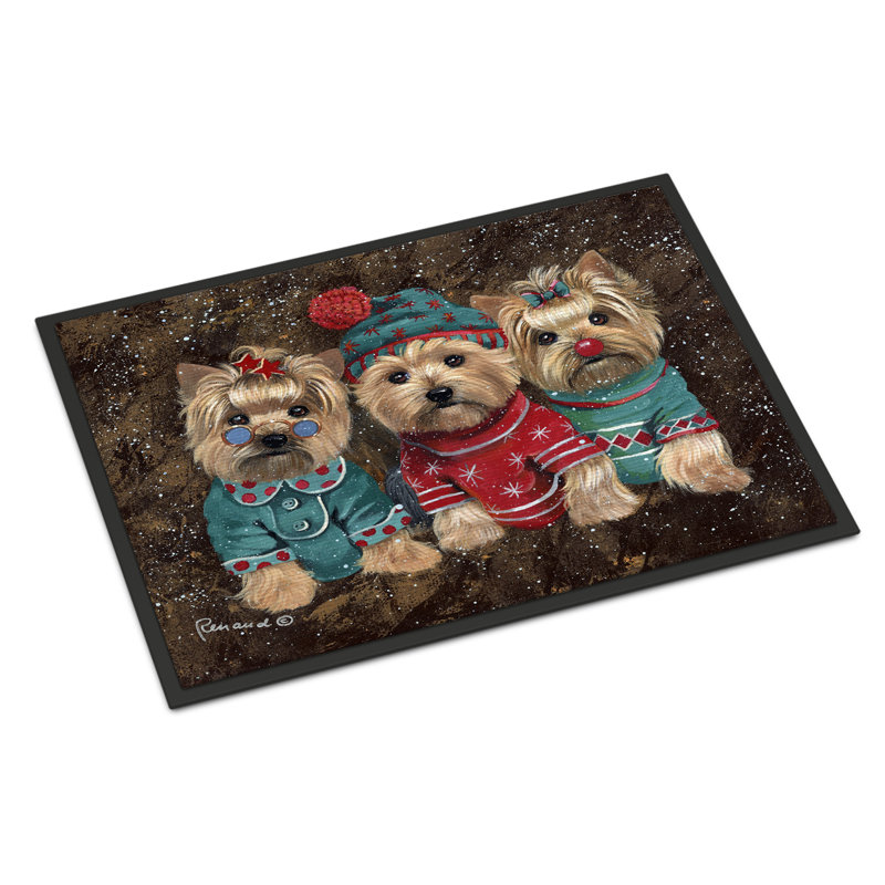 Tapis d'entrée antidérapant Guerriero, Yorkshire Terrier Yorkshire lutins de Noël, L 18 po x L 27 po
