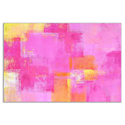 Pink Yellow Abstract - Wrapped Canvas Painting