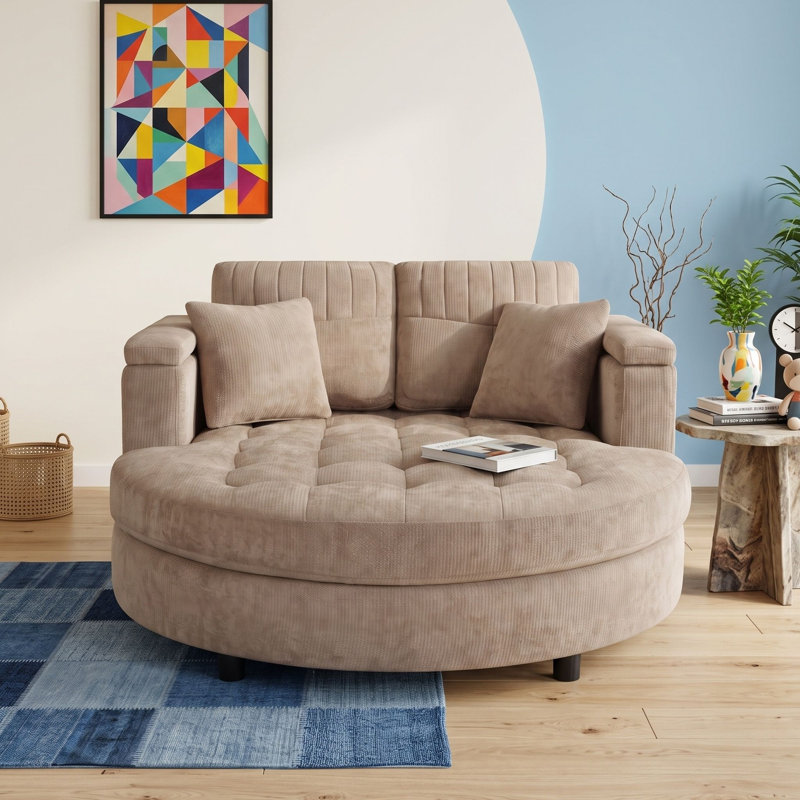 Sofa méridienne avec rangement dans les accoudoirs, Brun