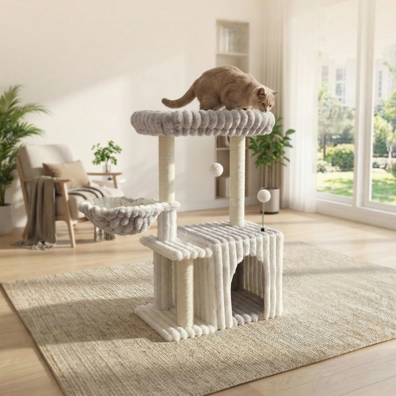 Modern Multi-Level Cat Tree with Sisal Scratching Posts, Cozy Condo and Plush Perches