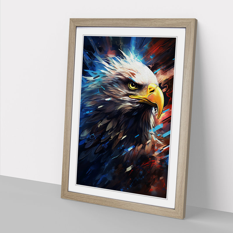 Eagle Futurism - Single Picture Frame Print on Wood, Oak, 34" H x 25" W x 2" D