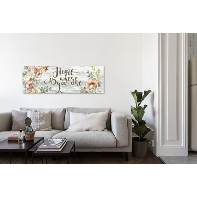 Blush Poppies On Shiplap: Home - Wrapped Canvas Painting
