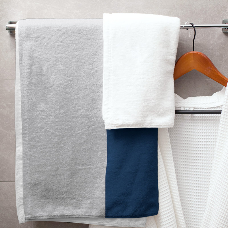 Bath Towel, Gray/Navy/Gray, Microfiber