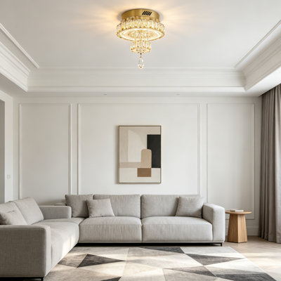 12 Inch Small Crystal Chandelier, Dimmable 3-Ring LED Flush Mount Ceiling Light Fixture For Bedroom, Living Room, Dining Room & Hallway
