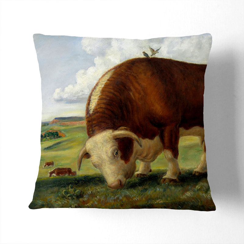 Ajax Bull Cow Scatter Cushion, Stone, 40cm H x 40cm W x 15cm D