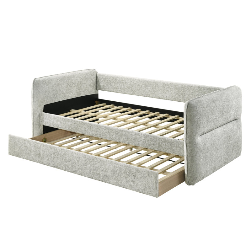 Luxurious 1Pc Modern Daybed Pull Out Trundle Button Tufted Nailhead Trim Bedroom Living Room Furniture Light Gray Finish