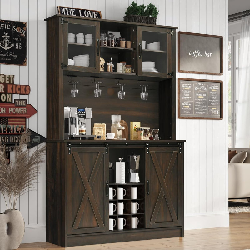 72'' Farmhouse Coffee Bar Cabinet, Brown