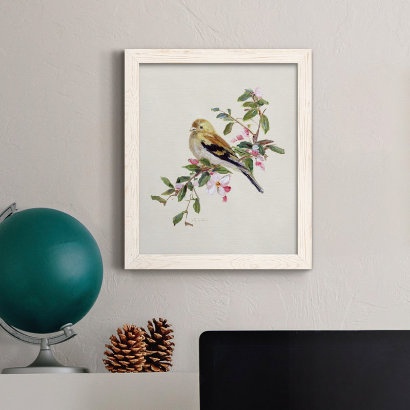 Spring Song Pine Grosbeak - cadre photo, impression sur toile, H 44 po x l 31 po x P 1 po, Toile avec cadre blanc