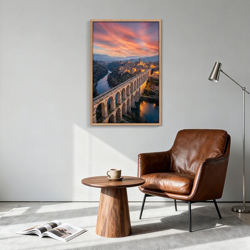 Ensemble de 1 tableau sur toile représentant un aqueduc au coucher du soleil, H 48 po x l 36 po, Naturel