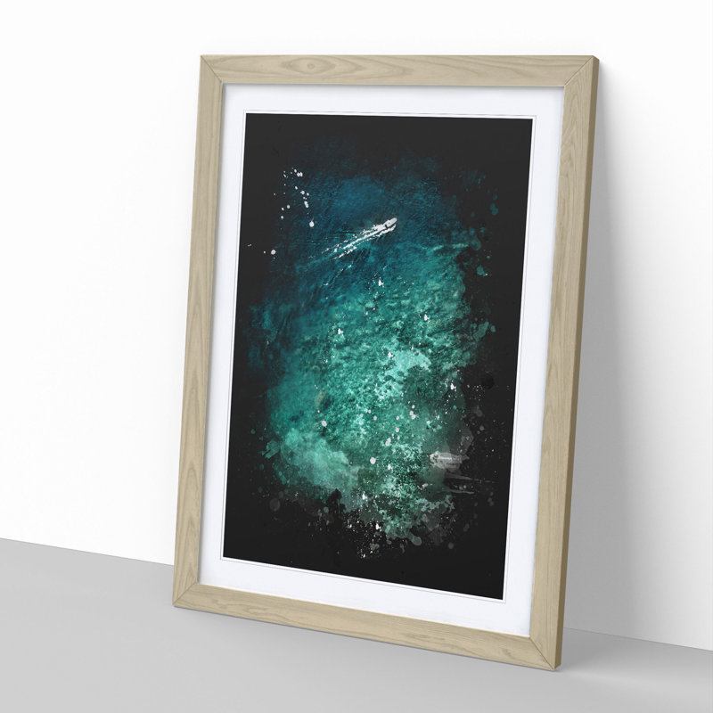 Boat Passing Capri in Italy Paint Splash - Picture Frame Graphic Art, 36cm H x 27cm W x 2cm D, Oak