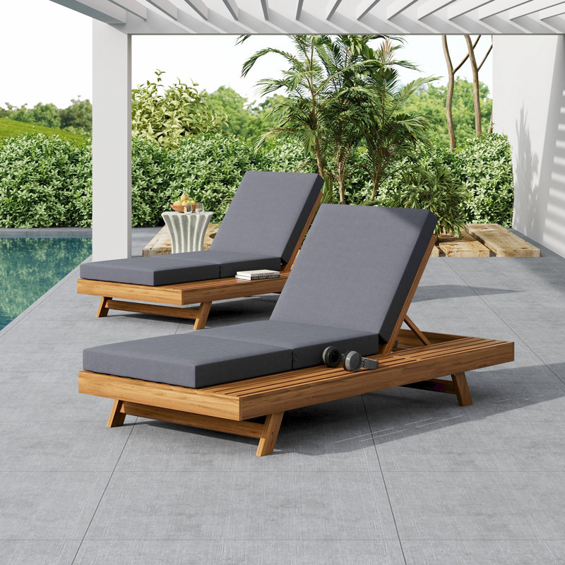 Ensemble de méridienne de salon, espace disponible sur un côté, bois d'acacia massif avec coussin de détente (triple fois)