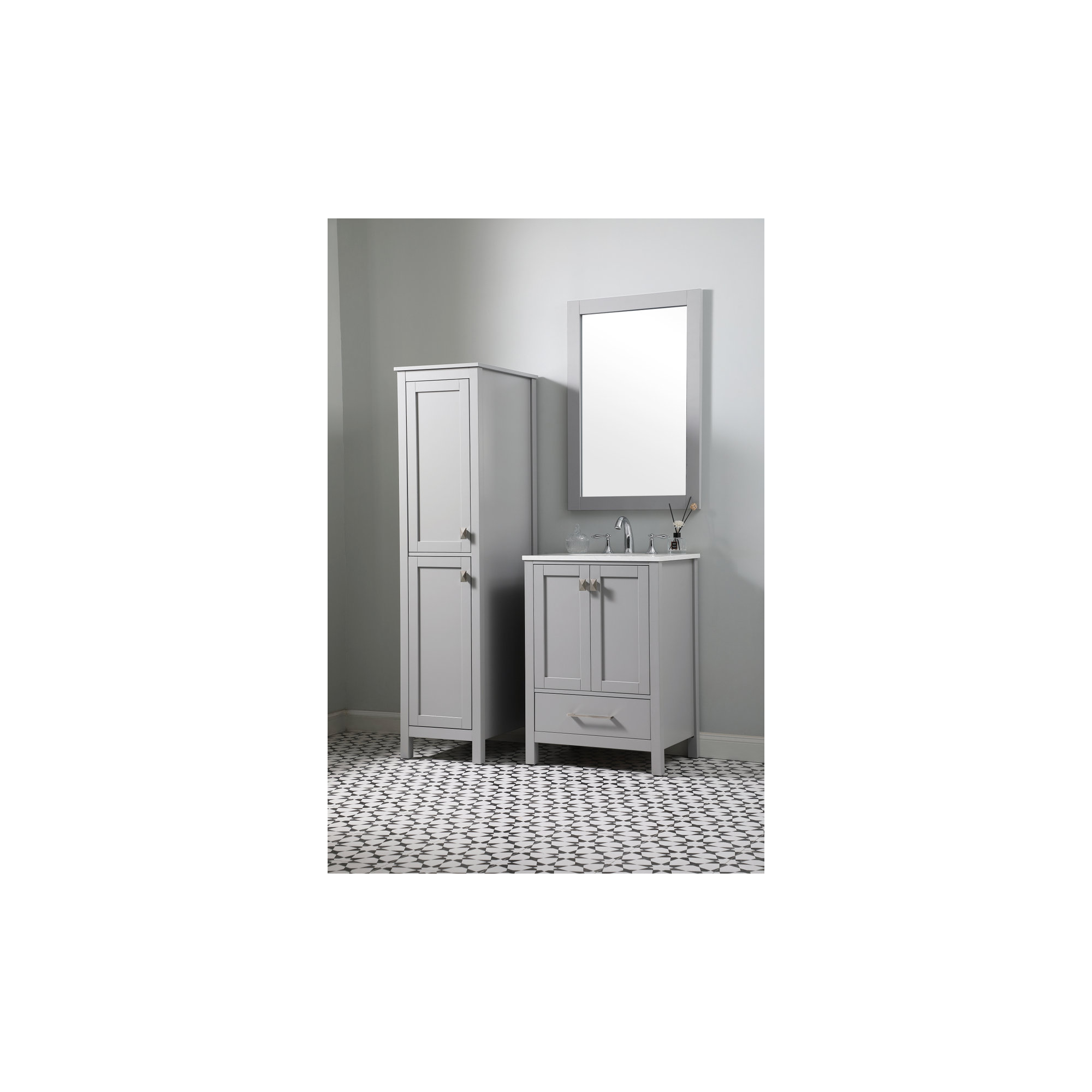 Destinymarie Linen Cabinet, Grey/Brushed Nickel, 65"H x 16"W x 22"D