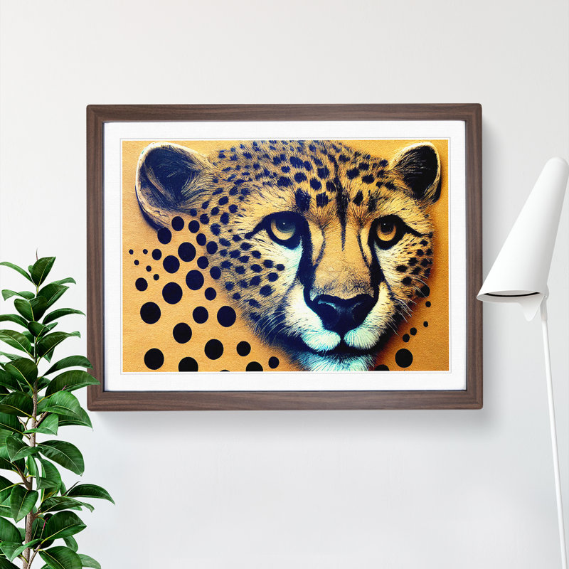 Blooming Cheetah - Single Picture Frame Print, 34cm H x 46cm W x 2cm D, Oak