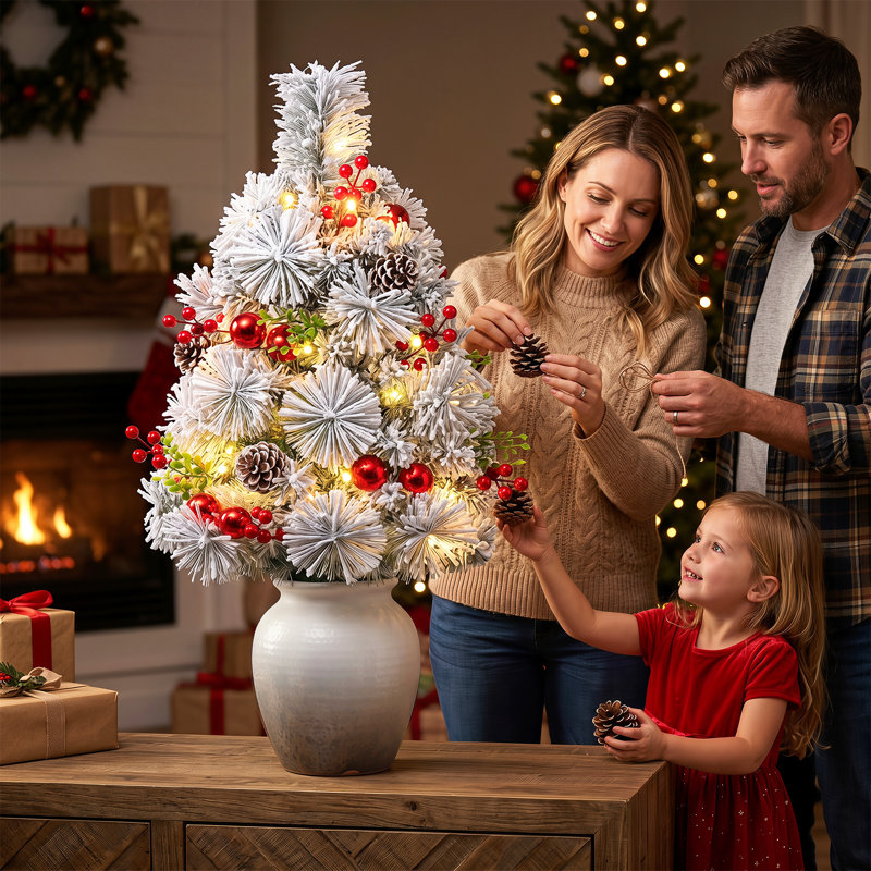 Arbre de Noël artificiel enneigé 2,4 pi avec 30 lumières claires et colorées